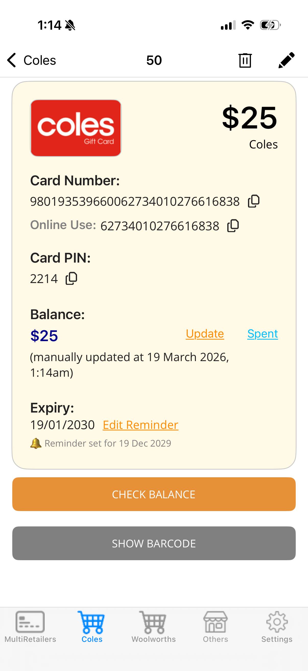 TCheckr Card Details Screen